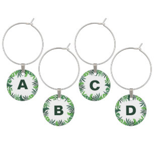 Monogram green tropical palm leaves floral wine charm