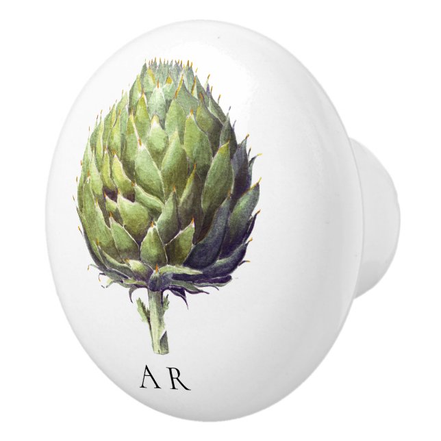 Monogram green vintage style Artichoke flower  Ceramic Knob (Right)