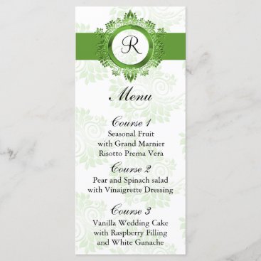 monogram green wedding menu