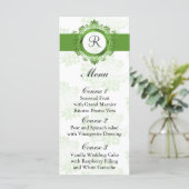 monogram green wedding menu (Standing Front)