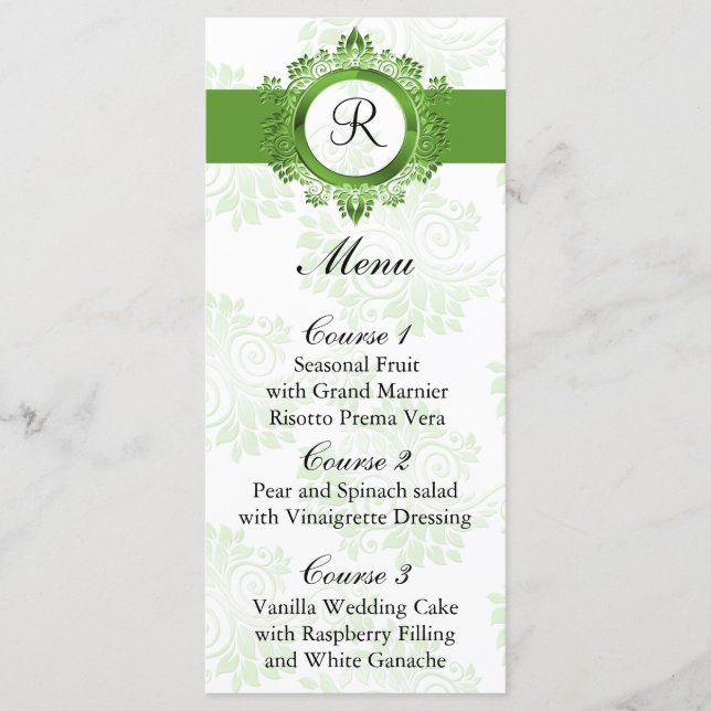 monogram green wedding menu (Front)
