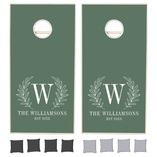 Monogram Green White Family Cornhole Set