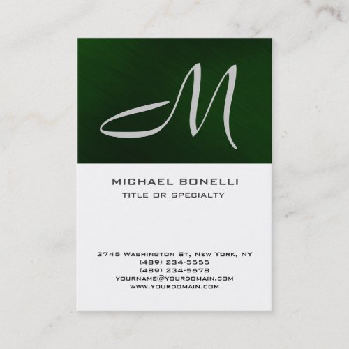 Monogram Green White Park Avenue Business Card