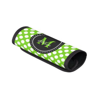 Monogram | Green White Polka Dots Pattern Luggage Handle Wrap by BestPatterns4u at Zazzle