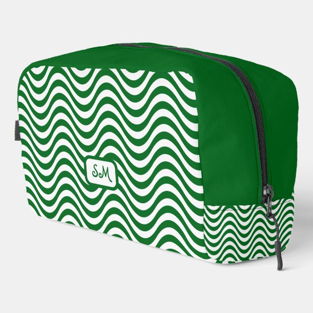 Monogram Green & White Wavy Stripes Psychedelic Dopp Kit (Right Corner)