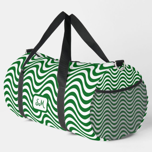Monogram Green & White Wavy Stripes Psychedelic Duffle Bag (Right Corner)