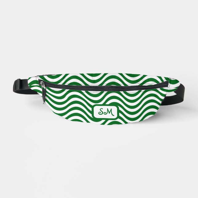 Monogram Green & White Wavy Stripes Psychedelic Fanny Pack (Front)