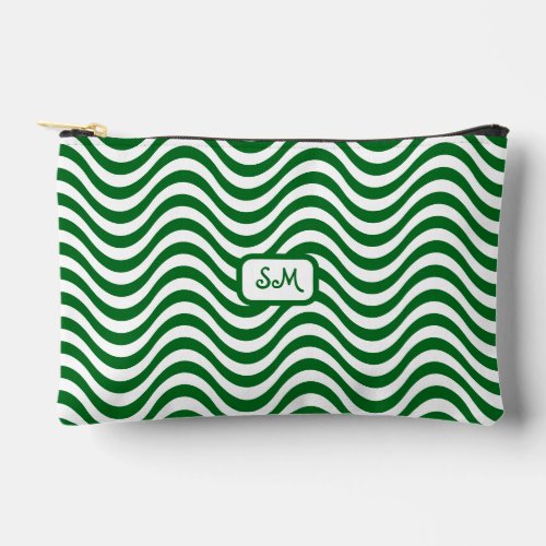 Monogram Green  White Wavy Stripes Psychedelic SM Accessory Pouch