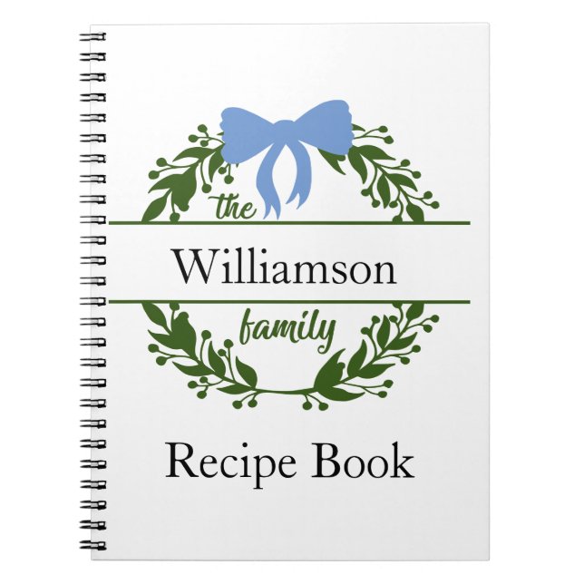 Monogram Green Wreath Family Name Recipe Binder Notebook (Front)