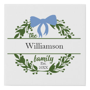 Monogram Green Wreath Family Name Wedding Gift Faux Canvas Print