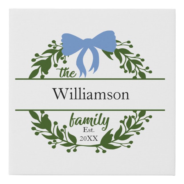 Monogram Green Wreath Family Name Wedding Gift Faux Canvas Print (Front)