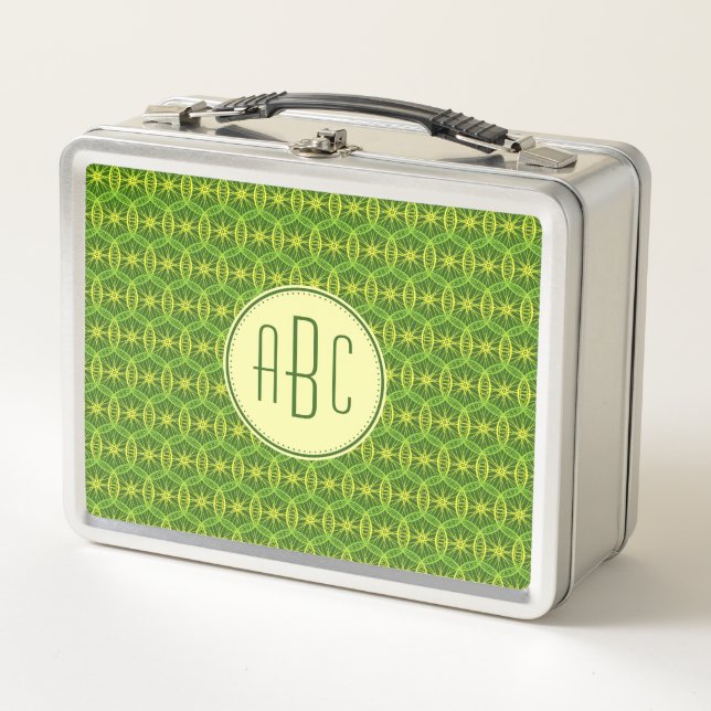 Monogram green yellow bicycle wheel pattern metal lunch box (Front)