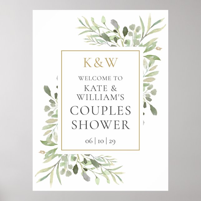 Monogram Greenery Bridal Shower Welcome Sign (Front)