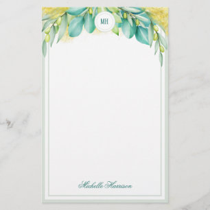 Monogram Greenery Eucalyptus Leaves Olive Branches Stationery