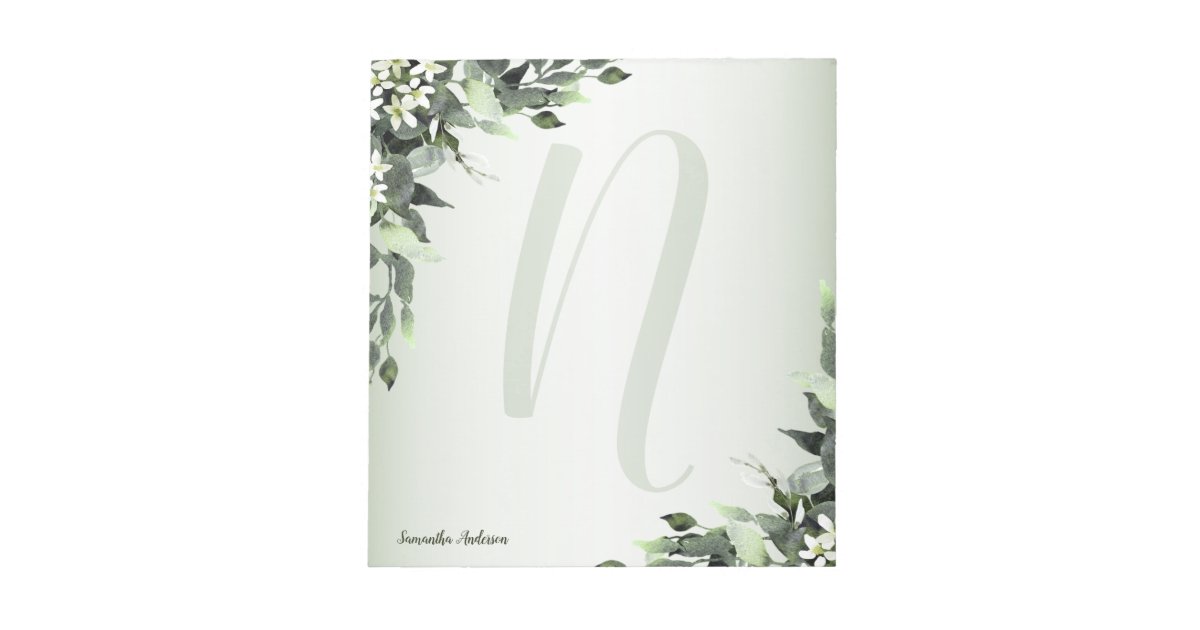 Monogram Greenery Floral Eucalyptus Leaves Notepad | Zazzle