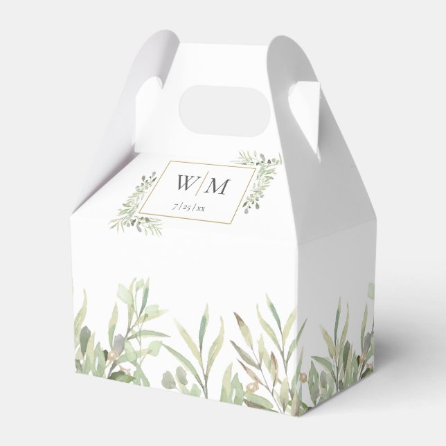 Monogram Greenery Foliage Wedding Favor Box (Front Side)