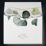 Monogram Greenery Gold Return Address 5x7 Envelope<br><div class="desc">Designed to coordinate with our Boho Greenery wedding collection,  this customizable matching Invitation envelope features a solid white envelope with black text and an elegant watercolor eucalyptus branch on the inside.</div>