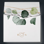 Monogram Greenery Gold Return Address 5x7 Envelope<br><div class="desc">Designed to coordinate with our Boho Greenery wedding collection,  this customizable matching Invitation envelope features a solid white envelope with black text and an elegant watercolor eucalyptus branch on the inside.</div>