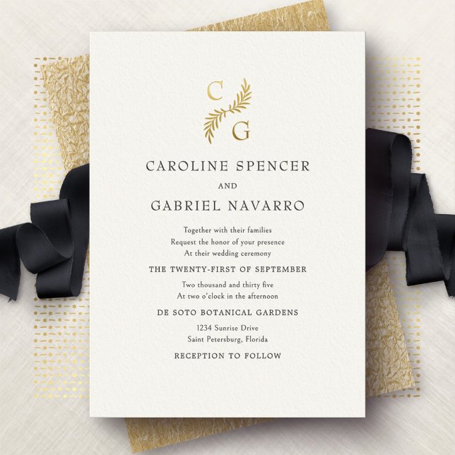 Monogram Greenery Laurel Wedding Foil Invitation (Creator Uploaded)