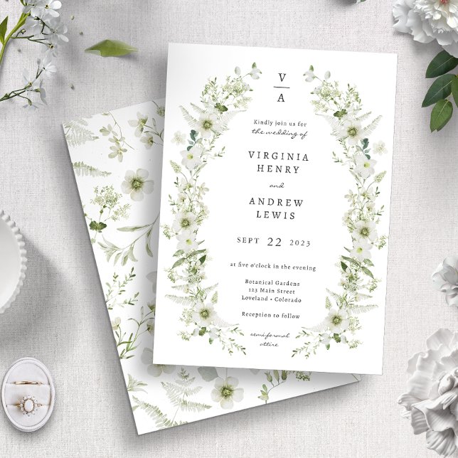 Monogram Greenery Wedding Invitation (Creator Uploaded)