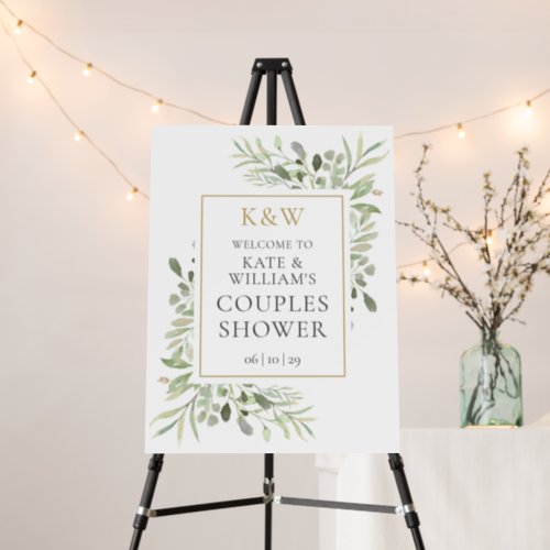 Monogram Greenery Wedding Shower Welcome Sign