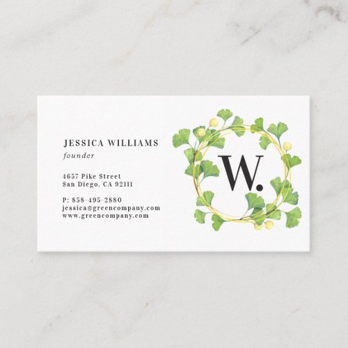 Monogram Greenery Wreath Business Card
