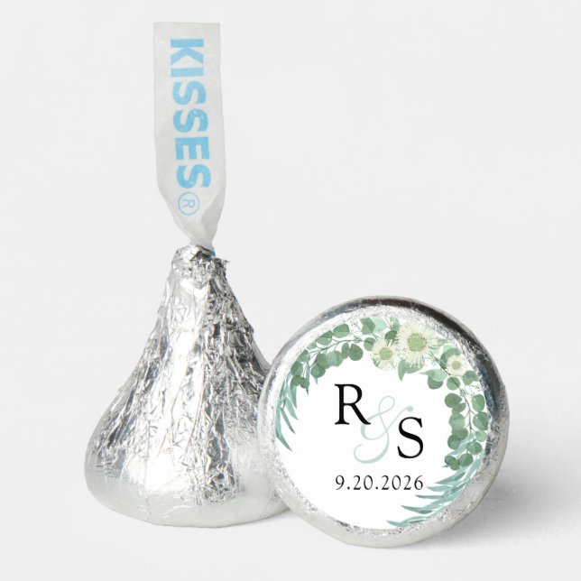 Monogram Greenery Wreath Wedding Hershey®'s Kisses® (Front)