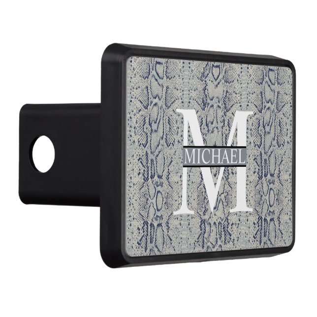 Monogram Grey and Blue Snake Skin Animal Print Hitch Cover (Right)