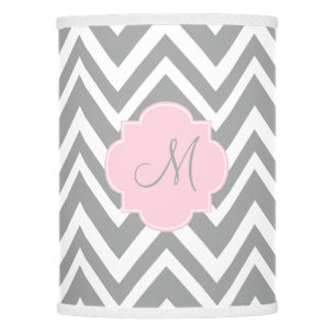 Monogram Grey and White Chevron with Pastel Pink Lamp Shade