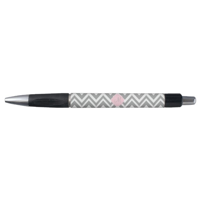 Monogram Grey and White Chevron with Pastel Pink Pen (Front)