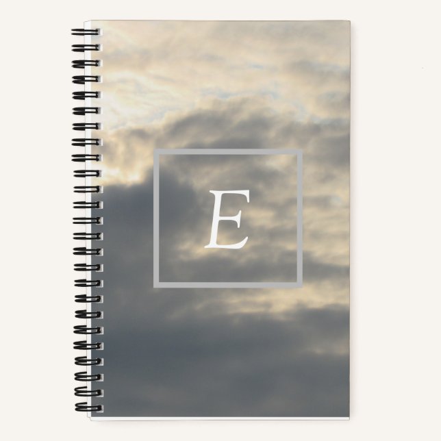 Monogram Grey and White Clouds 5.5"x8.5" Notebook  (Front)