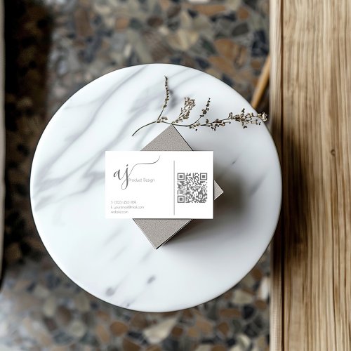 Monogram Grey and white QR code business card