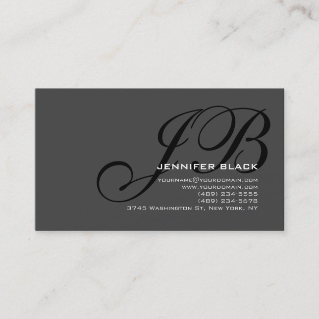 Monogram Grey Black Color Tones Business Card (Front)