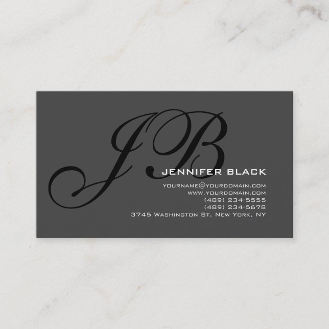 Monogram Grey Black Color Tones Business Card (Front)