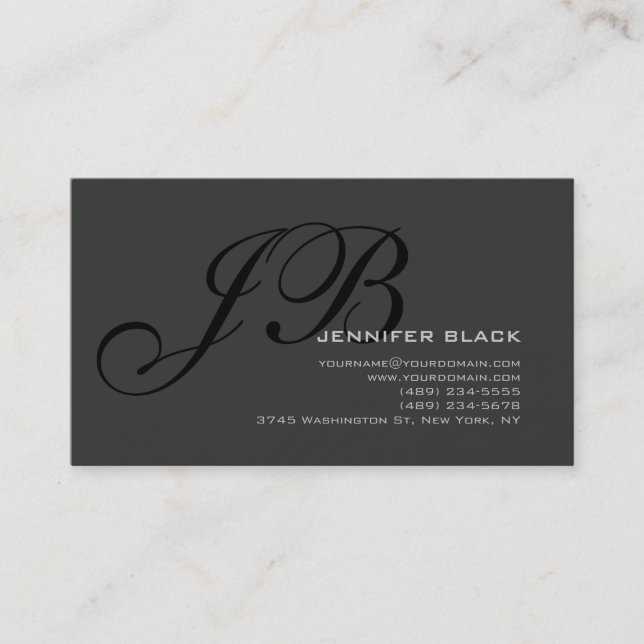 Monogram Grey Black Consultant Business Card (Front)