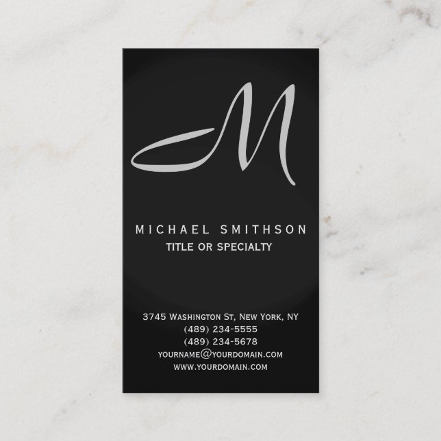 Monogram Grey Black Consultant Business Card (Front)