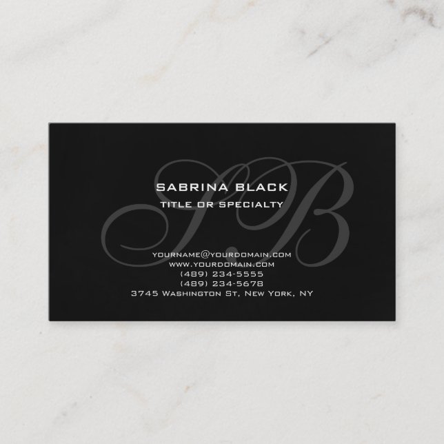Monogram Grey Black Consultant Business Card (Front)