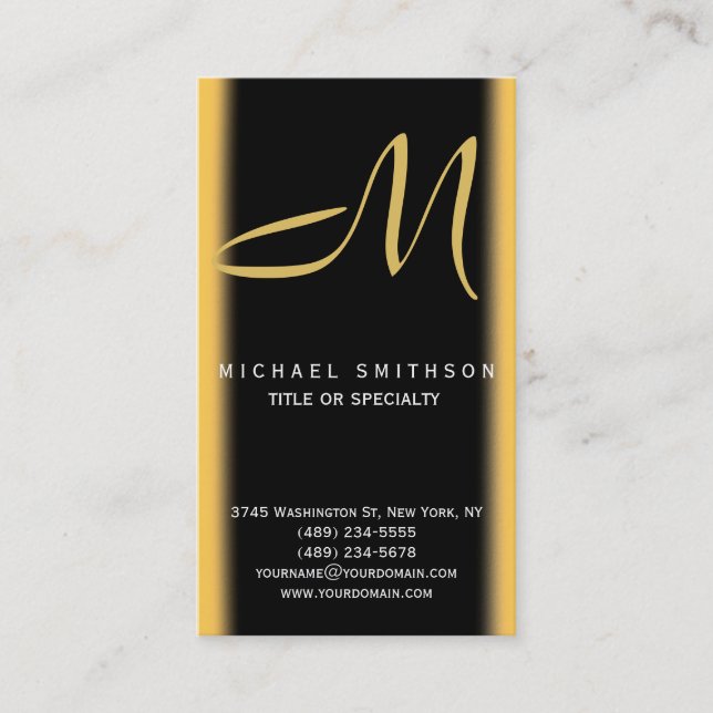 Monogram Grey Black Gold Consultant Business Card (Front)