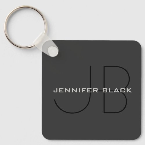 Monogram Grey Black Minimalist Modern Name Keychain
