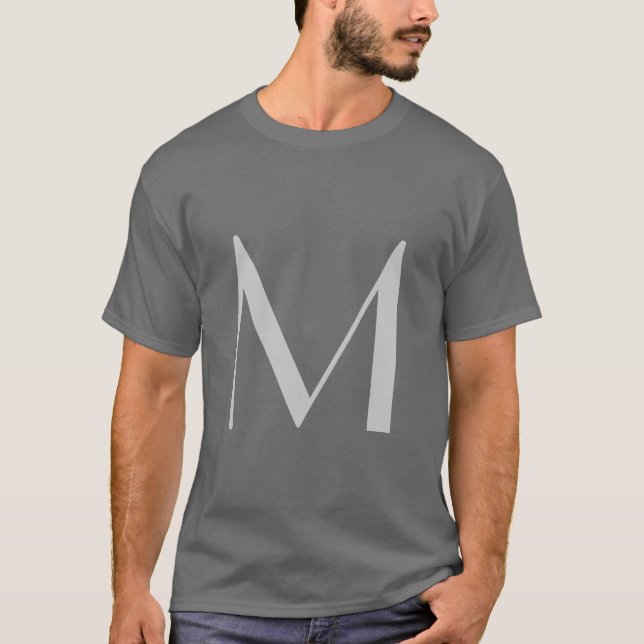 Monogram Grey Black Modern Add Your Name Initial T-Shirt (Front)