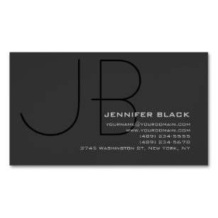 Monogram Grey Black Modern Initial Letters Name Business Card Magnet