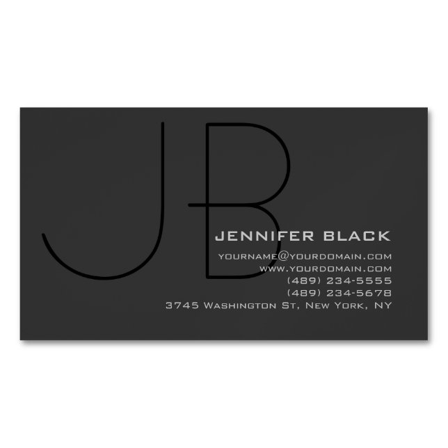 Monogram Grey Black Modern Initial Letters Name Business Card Magnet (Front)