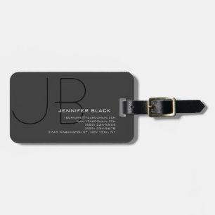 Monogram Grey Black Modern Initial Letters Name Luggage Tag