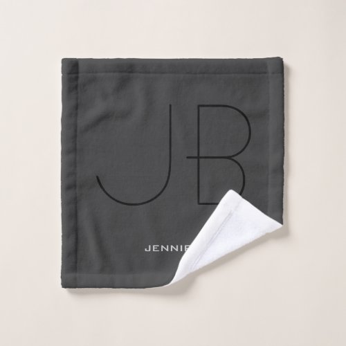 Monogram Grey Black Modern Initial Letters Name Wash Cloth