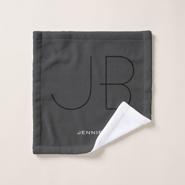 Monogram Grey Black Modern Initial Letters Name Wash Cloth (Wash Cloth)