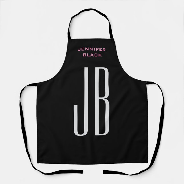 Monogram Grey Black Modern Minimalist Apron (Front)