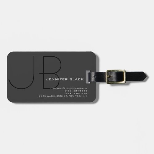 Monogram Grey Black Modern Minimalist Luggage Tag