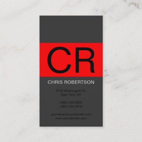 Monogram Grey Black Red Business Card