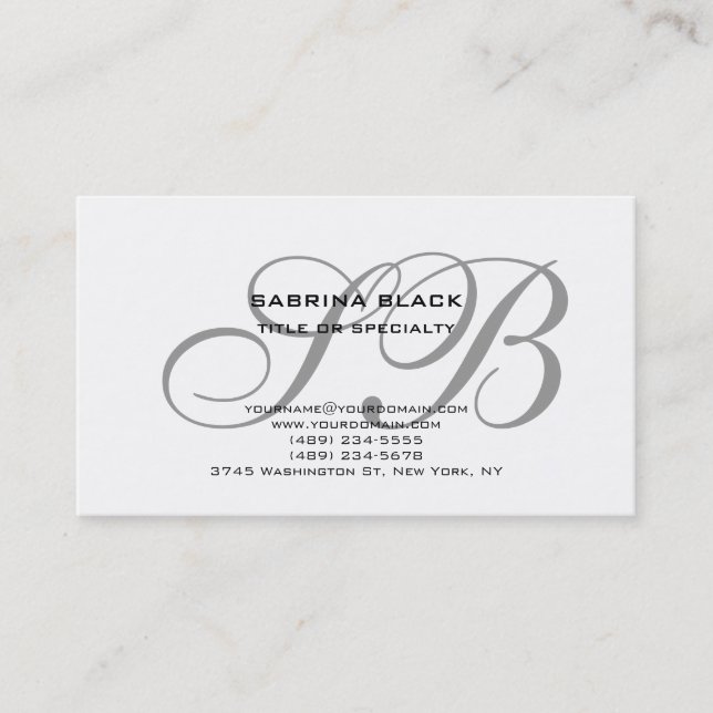 Monogram Grey Black White Consultant Business Card (Front)