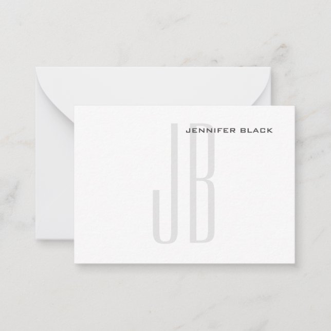 Monogram Grey Black White Modern Minimalist Note Card (Front)